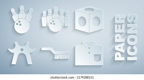 Set Pool table brush, Billiard chalk, rest, Bowling shirt, pin and ball and  icon. Vector