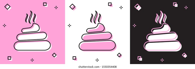 Set Poop icon isolated on pink and white, black background.  Vector Illustration