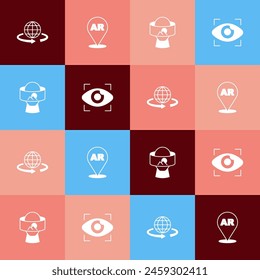 Set pop art 3d modeling, Augmented reality AR, Virtual glasses and Big brother electronic eye icon. Vector