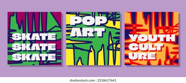 set of pop art abstract background with youth culture dummy text