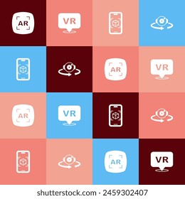 Set pop art Augmented reality AR, Virtual, 3d modeling and 360 degree view icon. Vector