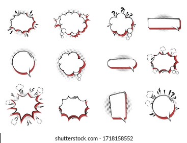 Set of pop art bubbles isolated on white. Vector illustration.