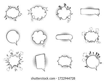 Conjunto de burbujas de arte pop aisladas en blanco. Ilustración vectorial.