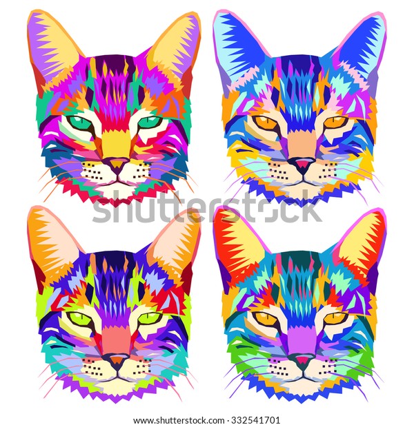 Ensemble De Chats Pop Art Portrait Image Vectorielle De Stock Libre De Droits