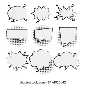 Set of Pop art comic speech bubbles, thinking screaming and talking ,vector illustration.