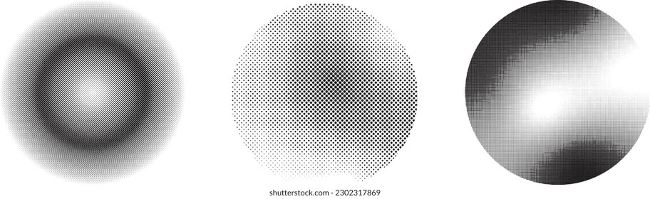 Set of pop art comic style gray circle halftone isolated on white background Vector. Monochrome printing raster. Dotted illustration. Abstract vector halftone background. Dot spray gradation vector