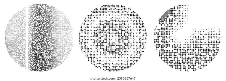 Set von Pop-Art Comic-Stil grauer Kreis halftone einzeln auf weißem Hintergrund Vector. Monochrome Druckraster. gepunktete Illustration. Abstrakter Vektorhintergrund. Dotspray-Gravierungsvektor
