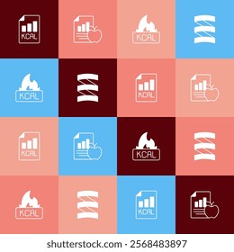 Set pop art Diet plan, Kcal and Sports nutrition proteine icon. Vector