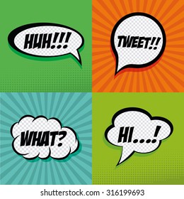Set of pop art expressions on different colored background
