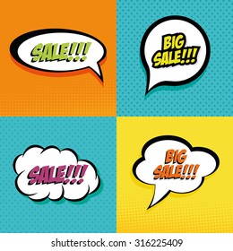 Set of pop art expressions on different colored background