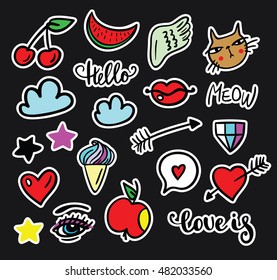 Set of Pop art fashion patches, pins, badges and stickers