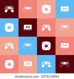 Set pop art Gamepad, 3d modeling and Augmented reality AR icon. Vector