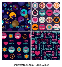 set of pop art hippie musical pattern