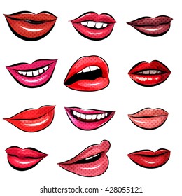 Set of Pop Art Lips on a white background. Vector