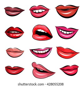 Set of Pop Art Lips on a white background. Vector