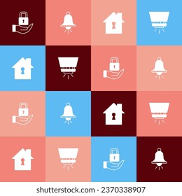 Establece el bloqueo de arte pop, el timbre de alarma, la casa bajo protección y el icono del sistema de rociadores de incendios. Vector
