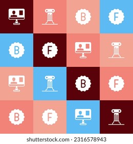 Set pop art Online class, Law pillar, Exam paper with incorrect answers and  icon. Vector