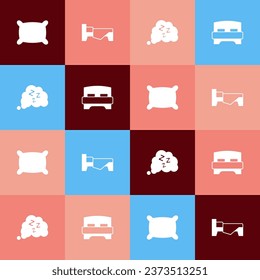 Set pop art Pillow, Bed, Sleepy and Big bed icon. Vector