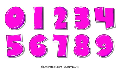 Set of pop art pink numbers isolated on white.