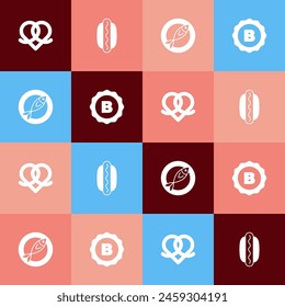 Set pop art Pretzel, Hotdog sandwich, Dried fish and Bottle cap icon. Vector