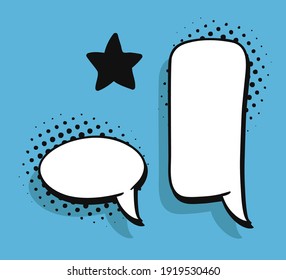 Set of pop art speech bubbles without text. Cartoon style vector collection of frames. Comic illustration on blue background