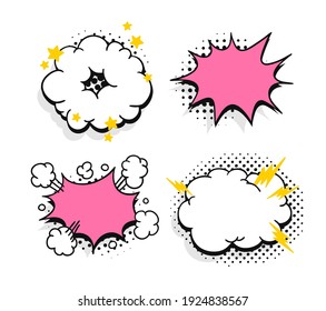 Set of pop art speech bubbles without text. Cartoon style vector collection of frames. Comic illustration on white background