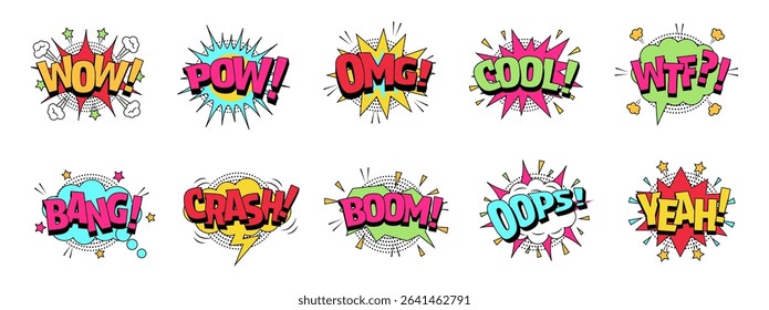 Set of pop art speech bubbles. Retro comic speech bubbles set. Comic pop art style.