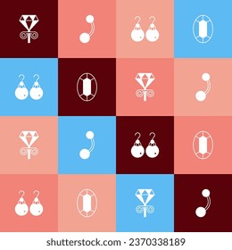 Coloque aretes de pop art Stud, icono de Piercing, Earrings y Gem stone. Vector