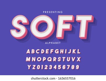 Set of pop art style alphabet letters and numbers with 3d extrude effect for t-shirt design, poster headline, logotype