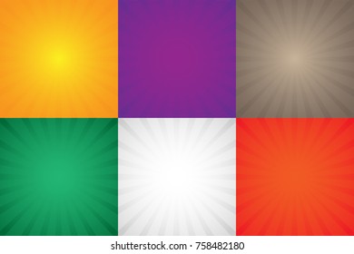 Set of pop art style, retro rays comic orange, purple, green, grey background