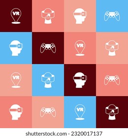 Set pop art Virtual reality, glasses,  and Gamepad icon. Vector