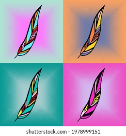 A set of pop art "willow leaf" illustrations. Vector square illustration with bright willow leaves for interior decoration, covers, banners, posters, etc.