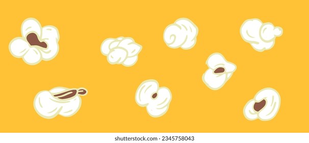 Set pop corn elements in color cartoon style. Fast food design. Vector illustration.