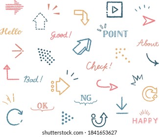 A set of pop and cute hand drawn arrow and ornamental illustrations