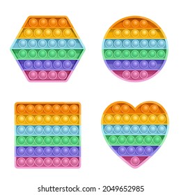 Set of pop it fidget toys. Colorful sensory fidget toys of various shapes. Vector illustration