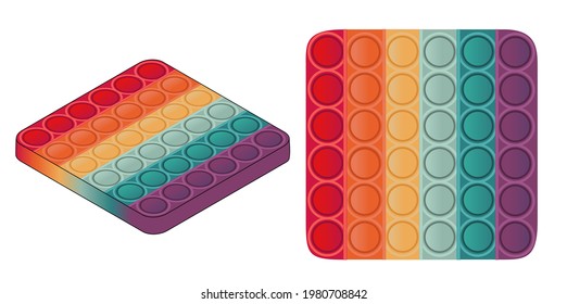 Set of Pop it Isometric anti-stress, colored bumps, vector isolated