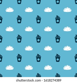 Set Popcorn in cardboard box and Taco with tortilla on seamless pattern. Vector