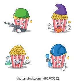 Set of Popcorn character with army elf professor architect