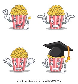 Set of Popcorn character with two finger wink graduation