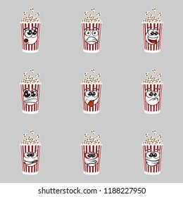 set of popcorn expression is angry, upset, sad, touched, happy, happy, happy and others, vector illustration