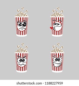 set of popcorn expression is angry, upset, sad, touched, happy, happy, happy and others, vector illustration