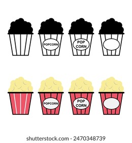 Set of Popcorn food design icon, web box snack flat vector illustration element .