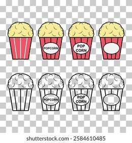 Set of Popcorn food design icon, web box snack flat vector illustration element .