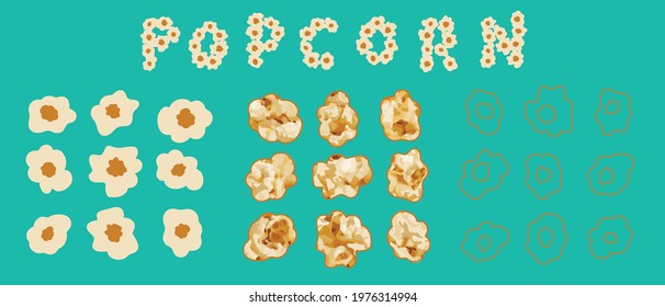 Set of popcorn grains for design. Vector eps10