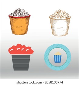 set of Popcorn icon, line isolated or logo isolated sign symbol vector, outline and stroke style Collection of high-quality vector illustration,