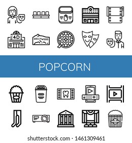 Set of popcorn icons such as Actor, Movie theater, Movie, Hollywood, Corn, Film, Cinema, Theater, Popcorn, Leotard, Projector, Theatre, Entertainment , popcorn