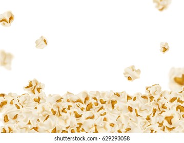 Set of popcorn, isolated on white. Drawn vector illustration, realistic popcorn background for cinema, movie, film, food, theater,.. design.