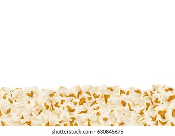 Set of popcorn, isolated on white. Drawn vector illustration, realistic popcorn background, horizontal seamless pattern for cinema, movie, film, food, theater,.. design.