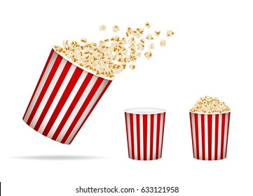 Set of popcorn, isolated on white. Drawn vector illustration, realistic popcorn background for cinema, movie, film, food, theater,.. design.