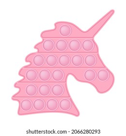 Set of popit pink unicorn in style a fashionable silicon fidget toys. Addictive antistress toy in pastel colors. Bubble sensory developing pop it for kids fingers. Isolated vector illustration.